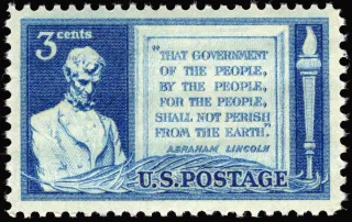 United States 1948 3c Gettysburg Address, of stamp, photographed by a collector