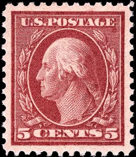 United States 1916 5c Washington error stamp, photographed by a collector