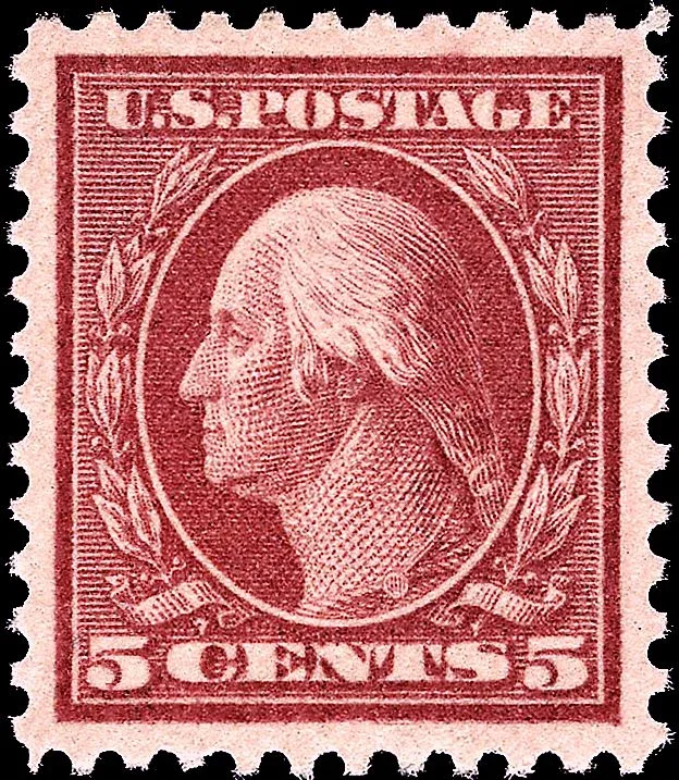 United States 1916 5c Washington error stamp, photographed by a collector