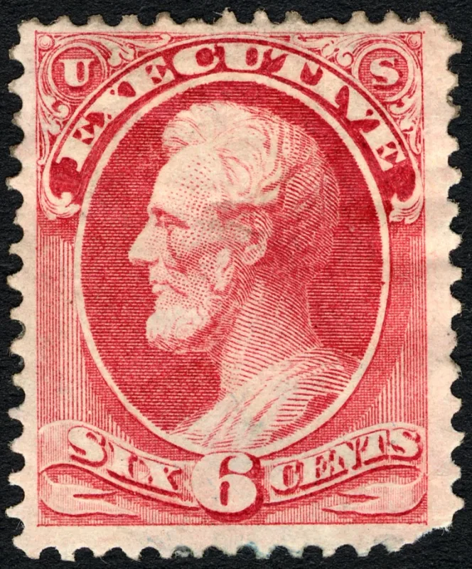 United States 1873 six 6 cents cent Abraham Lincoln stamp, photographed by a collector