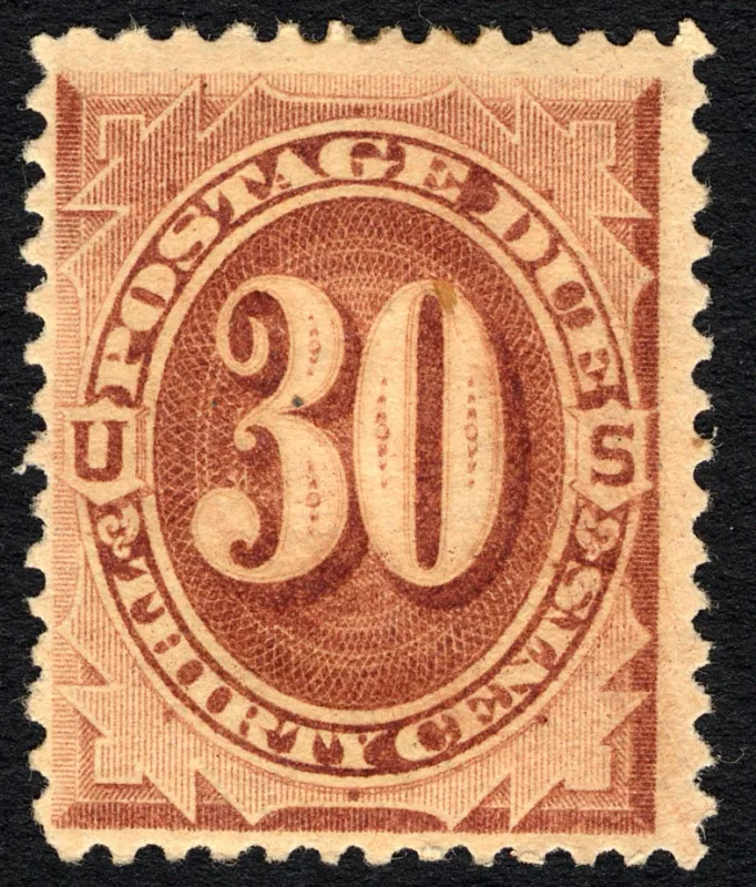 United States 1879 30c 30c Red Brown Postage Due stamp, photographed by a collector