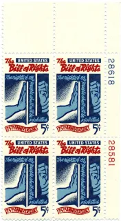 United States 1966 5¢ Bill of Rights Block stamp, photographed by a collector