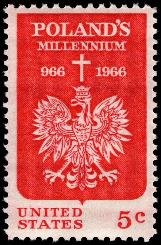 United States 1966 5c PolandMillennium Block stamp, photographed by a collector