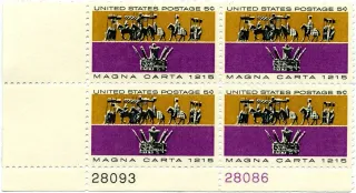 United States 1966 5 cents MagnaCarta Block stamp, photographed by a collector