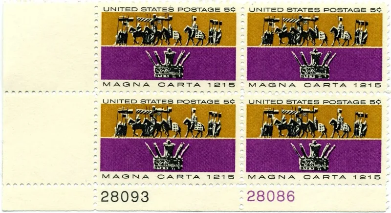 United States 1966 5 cents MagnaCarta Block stamp, photographed by a collector