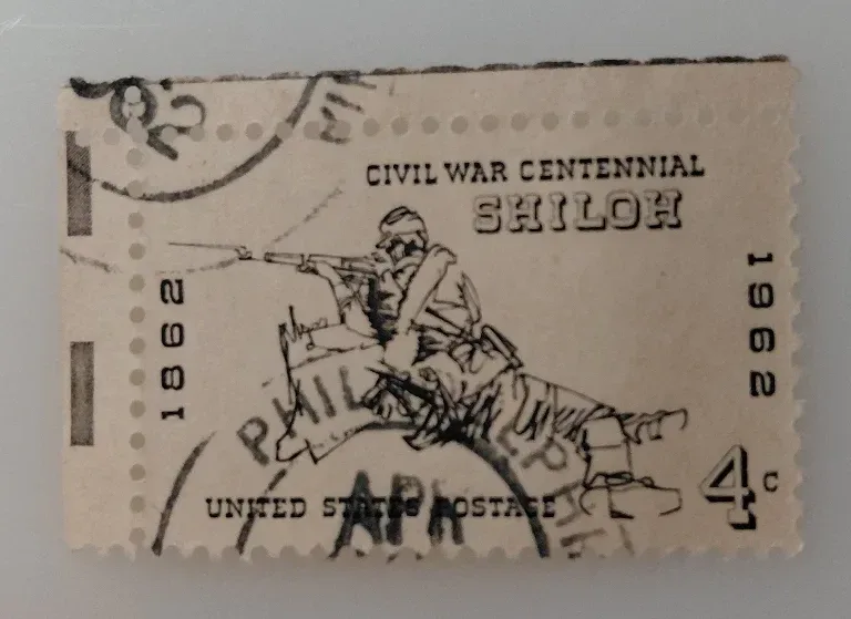 United States 1962 4c Battle of Shiloh stamp, photographed by a collector