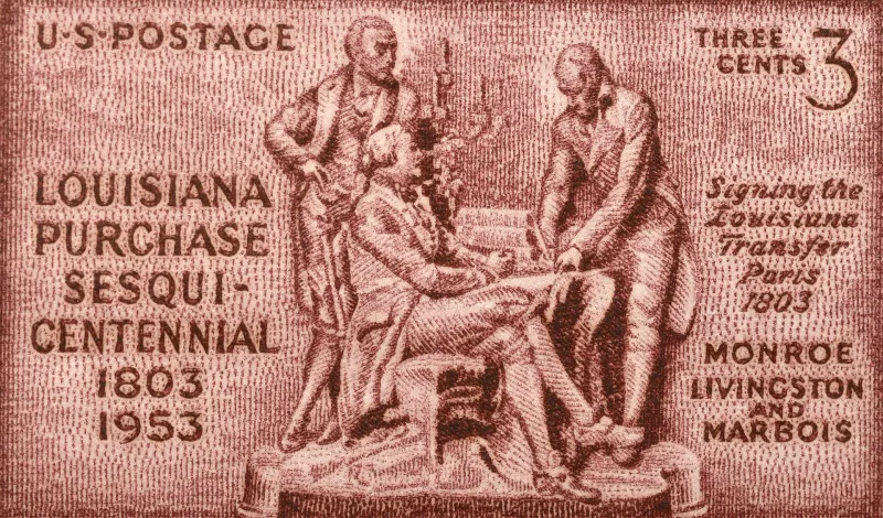 United States 1953 3c Louisiana Purchase Sesquicentennial stamp, photographed by a collector