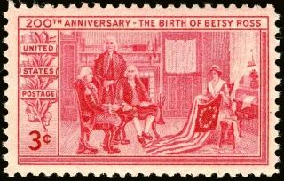 United States 1952 3 cents BetsyRossBicentennial stamp, photographed by a collector