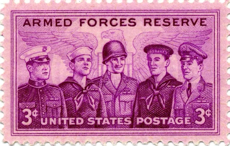 United States 1955 3 cents ArmedForcesReserve stamp, photographed by a collector