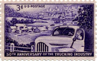 United States 1953 3¢ TruckingIndustry stamp, photographed by a collector