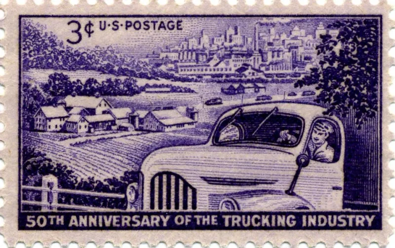 United States 1953 3¢ TruckingIndustry stamp, photographed by a collector