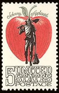 United States 1966 5c Johnny Appleseed stamp, photographed by a collector
