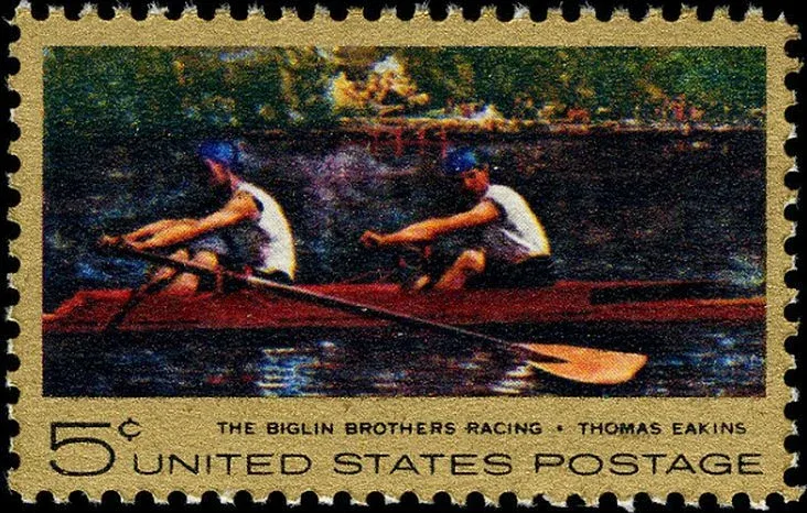 United States 1967 5c Thomas Eakins commemorative stamp, photographed by a collector