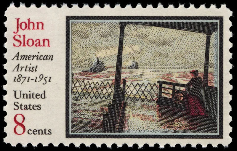 United States 1971 8 cents honoring John Sloan stamp, photographed by a collector
