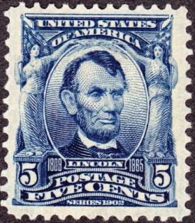 Another photo of the United States 1903 5c Abraham Lincoln stamp