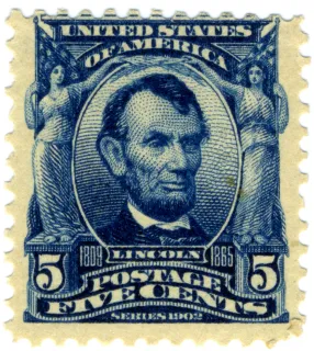 United States 1903 5c Abraham Lincoln stamp, photographed by a collector