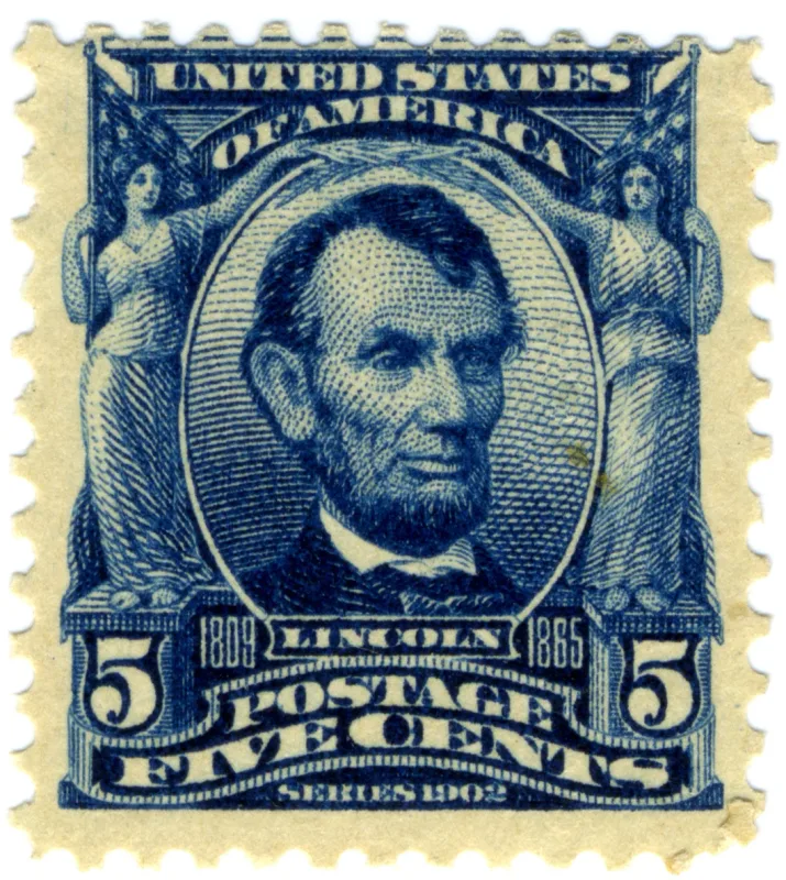 United States 1903 5c Abraham Lincoln stamp, photographed by a collector