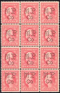 United States 1917 2 cents perfin stamp, photographed by a collector