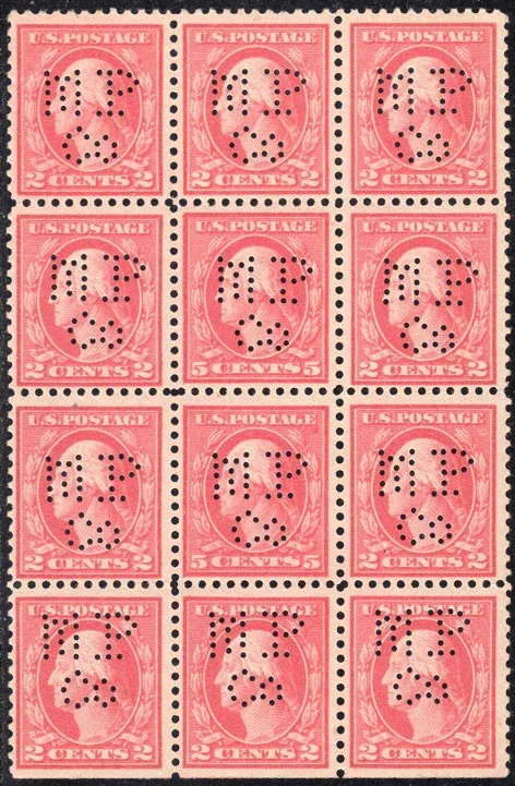 United States 1917 2 cents perfin stamp, photographed by a collector