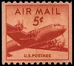 United States 1947 5 cents airmail stamp, photographed by a collector