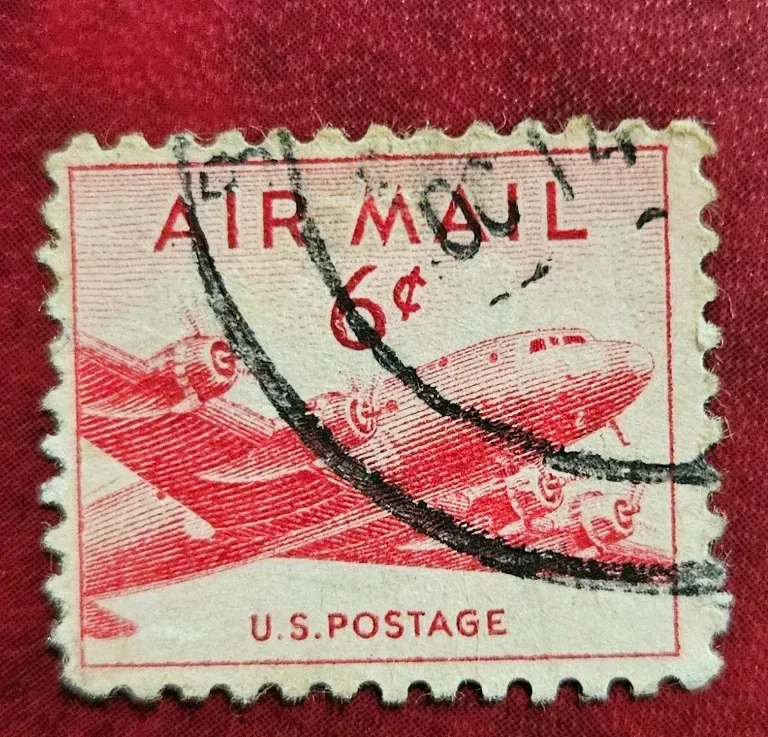 United States 1949 6¢ airmail stamp, photographed by a collector