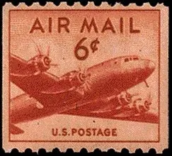 United States 1949 6 cents airmail stamp, photographed by a collector