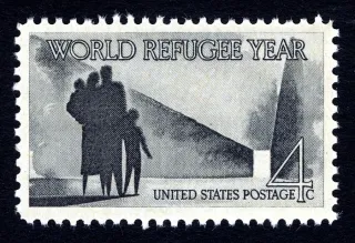 United States 1960 4 cents World Refugee Year stamp, photographed by a collector