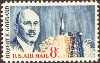 United States 1963 8c Robert H Goddard stamp, photographed by a collector