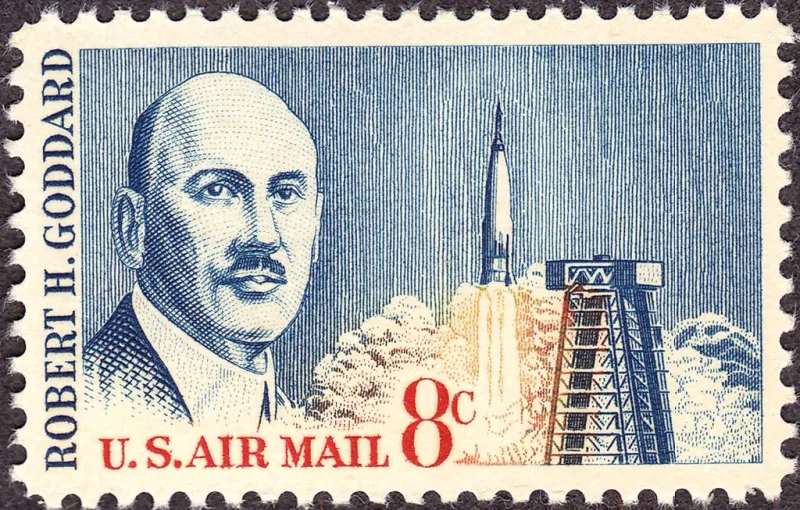 United States 1963 8c Robert H Goddard stamp, photographed by a collector