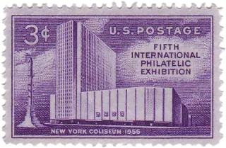 United States 1956 3 cents NYC Coliseum stamp, photographed by a collector