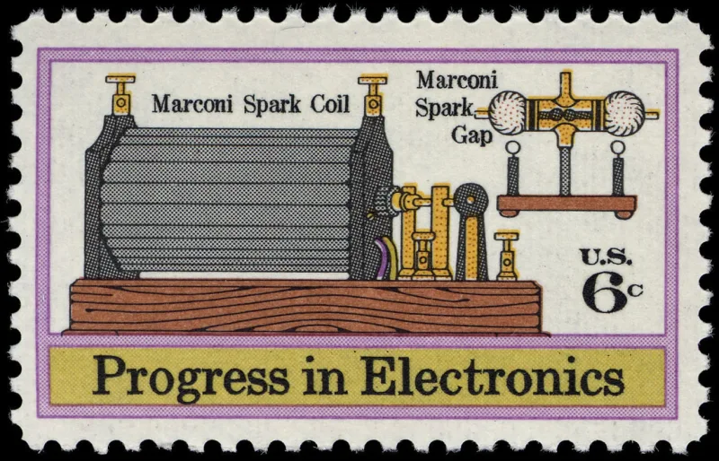 United States 1973 6c spark coil stamp, photographed by a collector