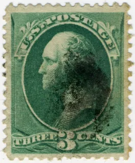 United States 1873 3c Washington stamp, photographed by a collector