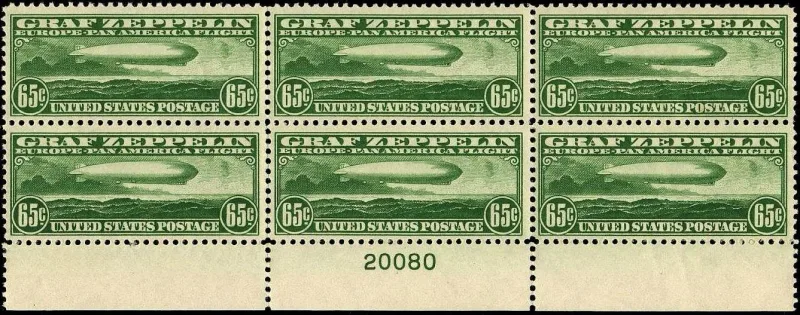 United States 1930 65c Graf Zeppelin stamp, photographed by a collector
