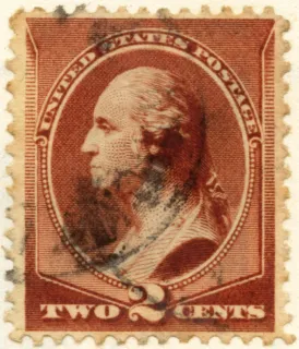 United States 1883 2c Washington stamp, photographed by a collector