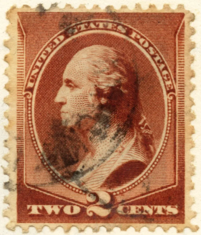 United States 1883 2c Washington stamp, photographed by a collector