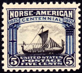 United States 1925 5c Norseamerican stamp, photographed by a collector