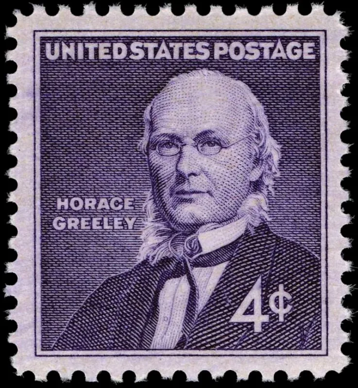 United States 1961 4¢ Horace Greeley stamp, photographed by a collector
