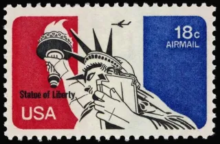 United States 1974 18c Statue of Liberty stamp, photographed by a collector