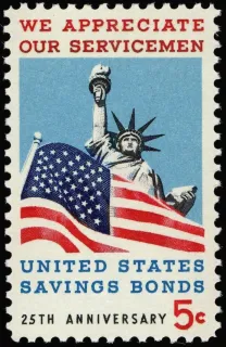 United States 1966 5c Statue of Liberty stamp, photographed by a collector
