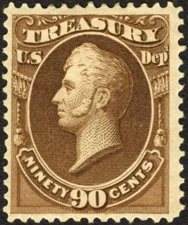 United States 1873 90c Oliver H Perry Treasury stamp, photographed by a collector