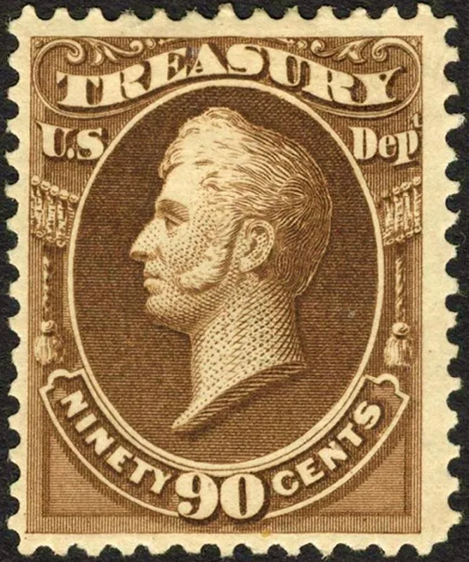 United States 1873 90c Oliver H Perry Treasury stamp, photographed by a collector