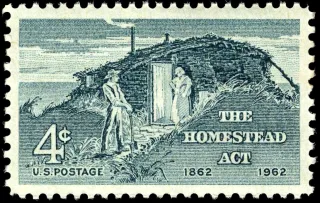 United States 1962 4c Homestead Act stamp, photographed by a collector