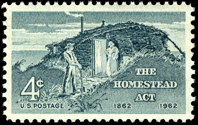 United States 1962 4c Homestead Act stamp, photographed by a collector