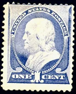 United States 1887 1c Franklin stamp, photographed by a collector