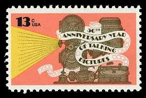 United States 1977 13c talking pictures 50th stamp, photographed by a collector