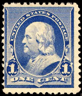 United States 1890 1c Franklin stamp, photographed by a collector
