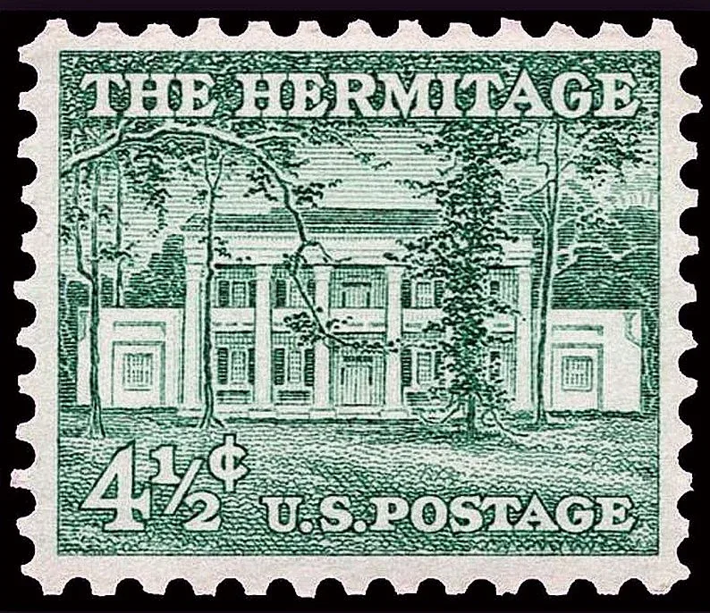 United States 1959 4 1/2 cents The Hermitage stamp, photographed by a collector
