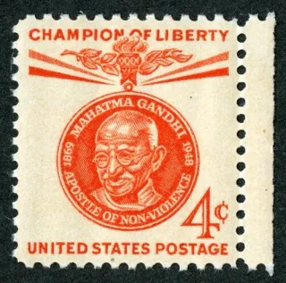 United States 1961 4 cents Gandhi on , Champion of Liberty stamp, photographed by a collector
