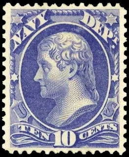 Another photo of the United States 1873 10c Jefferson Navy Dept stamp