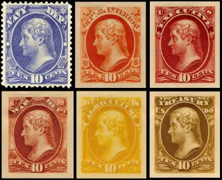 United States 1873 10c Jefferson Navy Dept stamp, photographed by a collector